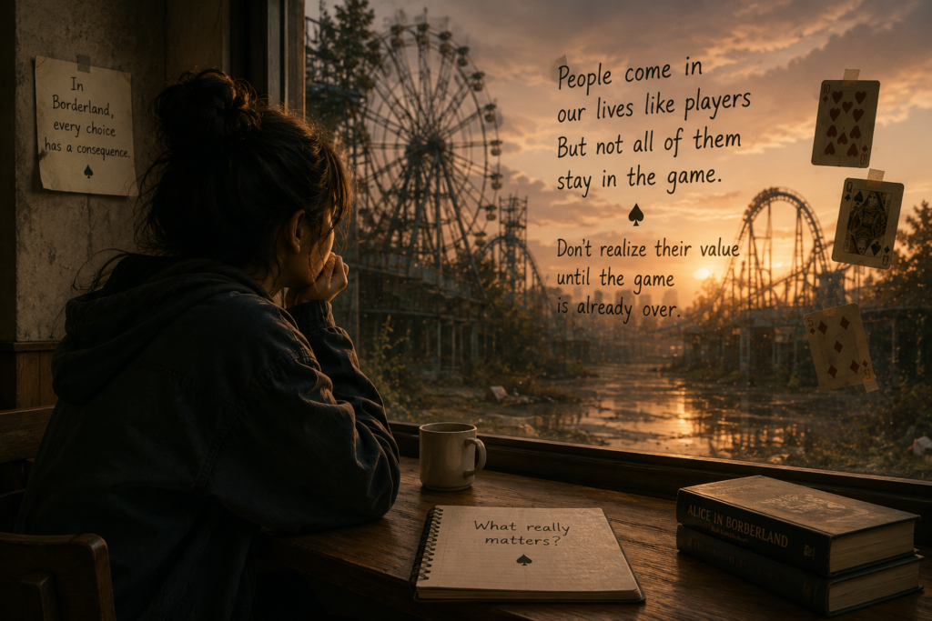 Still from Alice in Borderland used to illustrate a reflection on relationships